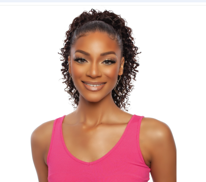 Mane Concept Pristine 100% Human Hair Deep Curly Drawstring Ponytail 16“