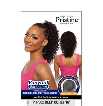 Mane Concept Pristine 100% Human Hair Deep Curly Drawstring Ponytail 16“