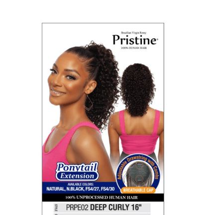 Mane Concept Pristine 100% Human Hair Deep Curly Drawstring Ponytail 16“ - Braids and Wigs