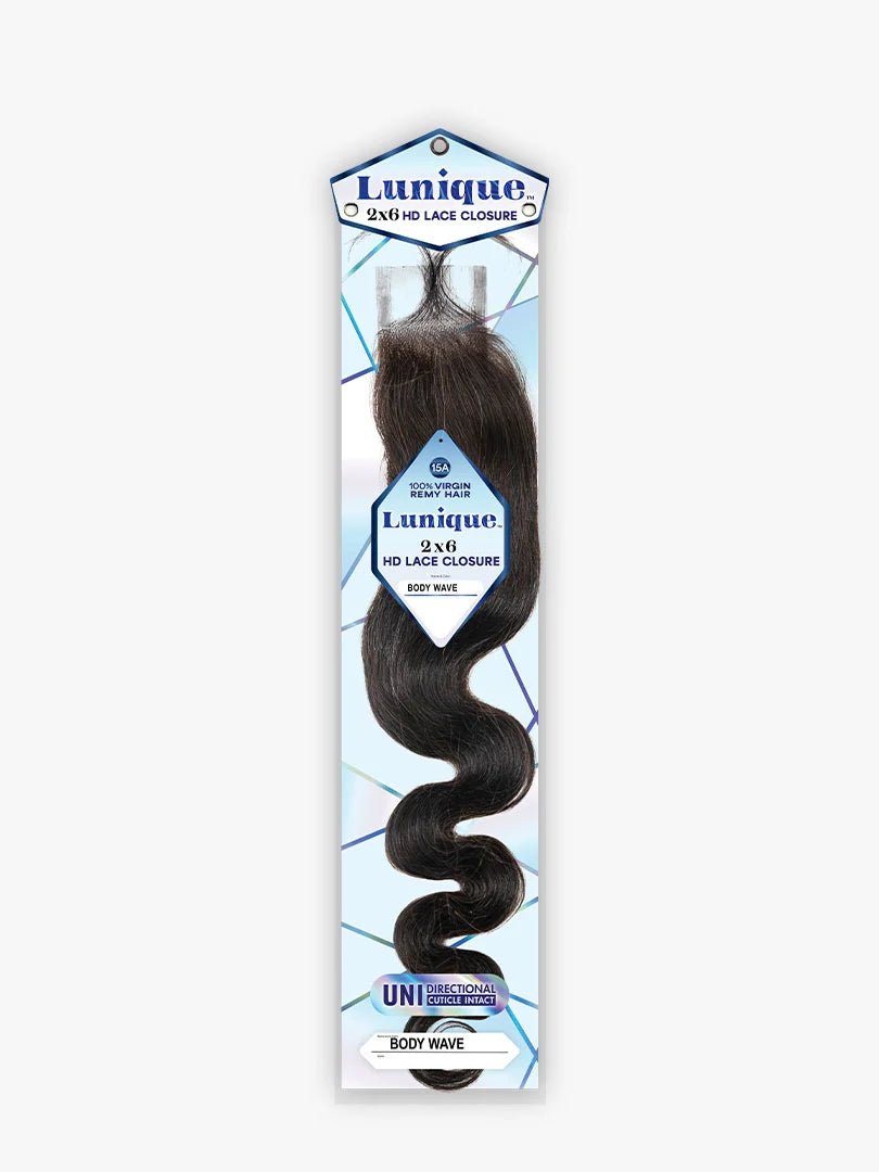 Sensationnel Lunique 15A 100% Virgin Remy Human Hair 2×6 HD Lace Closure – Body Wave 18" - Braids and Wigs