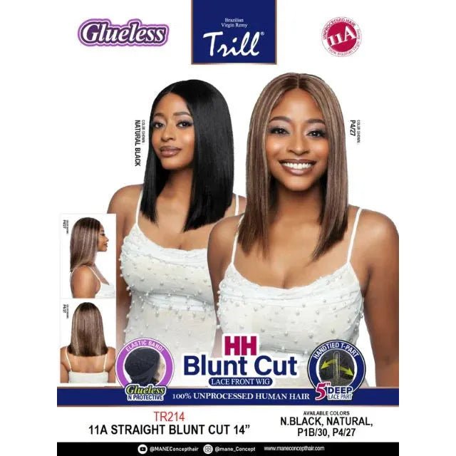 Mane Concept Trill 100% Unprocessed Human Hair HD Lace Front Wig - Tr214 11A Straight Blunt Cut 14" - Braids and Wigs
