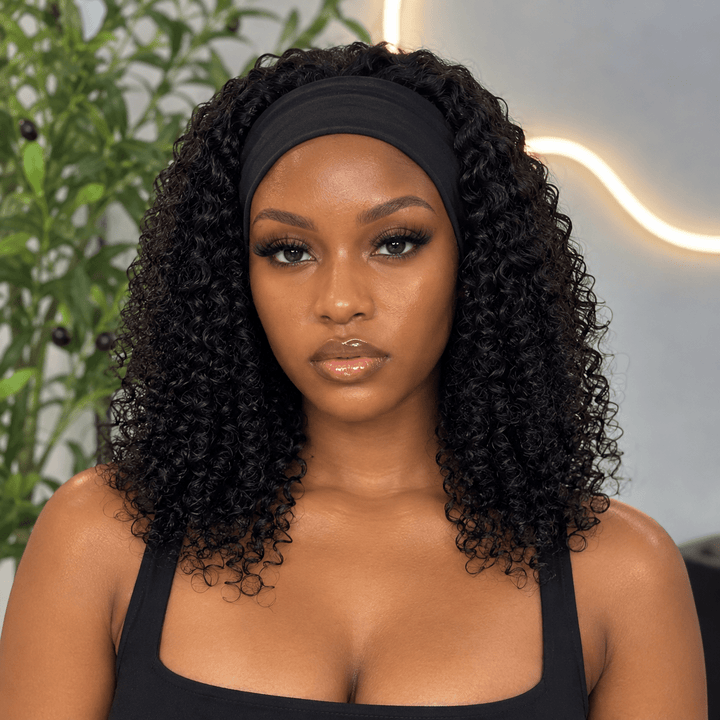 Jerry Curly Headband Wig Human Hair 250% Density Brazilian Virgin Hair - Braids and Wigs