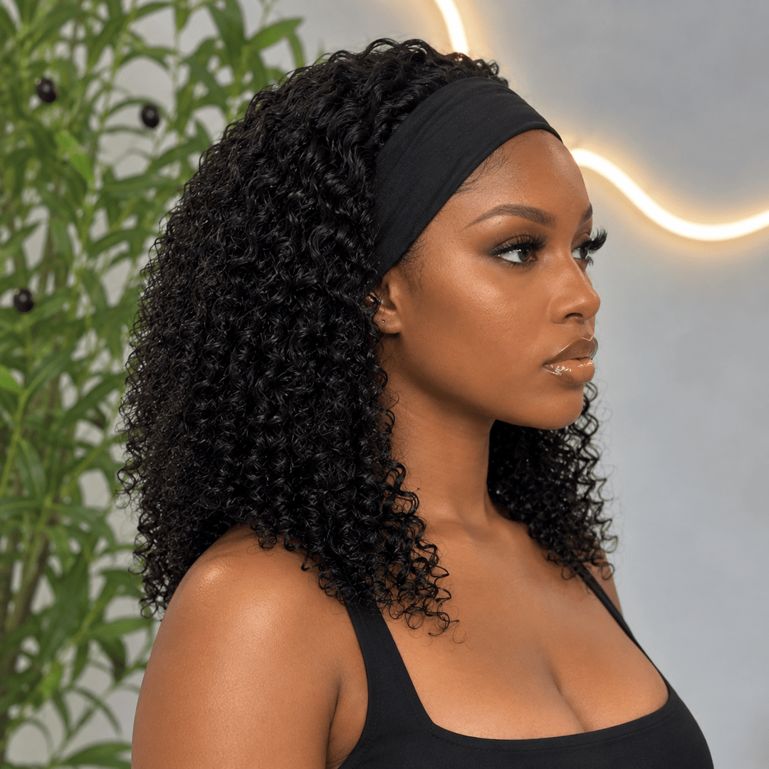 Jerry Curly Headband Wig Human Hair 250% Density Brazilian Virgin Hair - Braids and Wigs