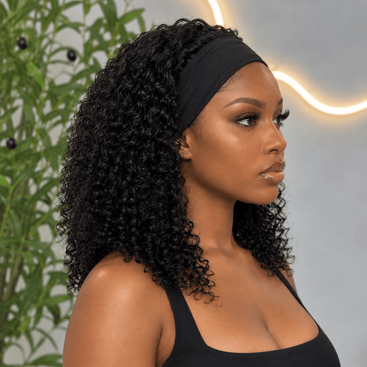 Jerry Curly Headband Wig Human Hair 250% Density Brazilian Virgin Hair - Braids and Wigs