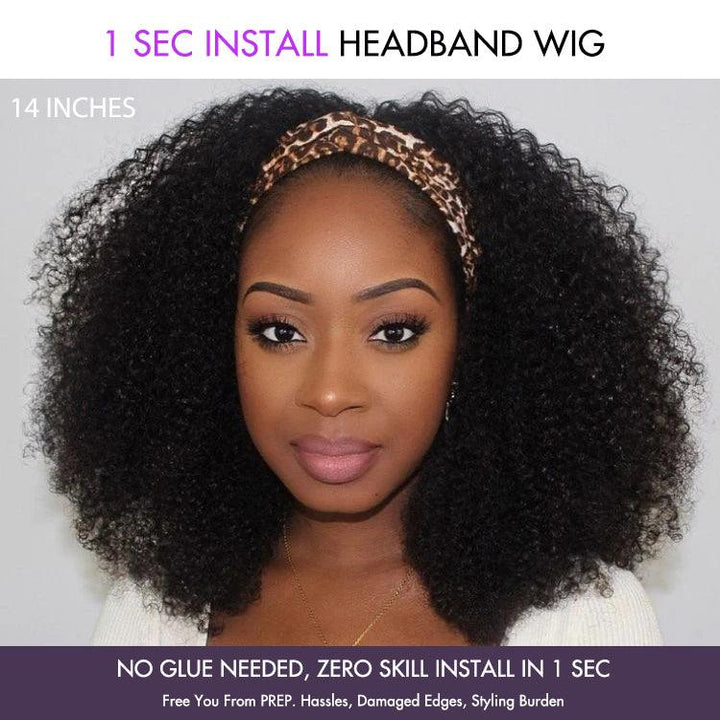 Jerry Curly No Lace Glueless Free Part Headband Wig 100% Human Hair