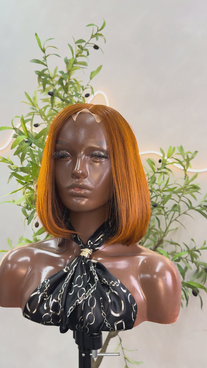 Luxury 2X6 Human Hair Bob Wig – 12" Straight Ginger