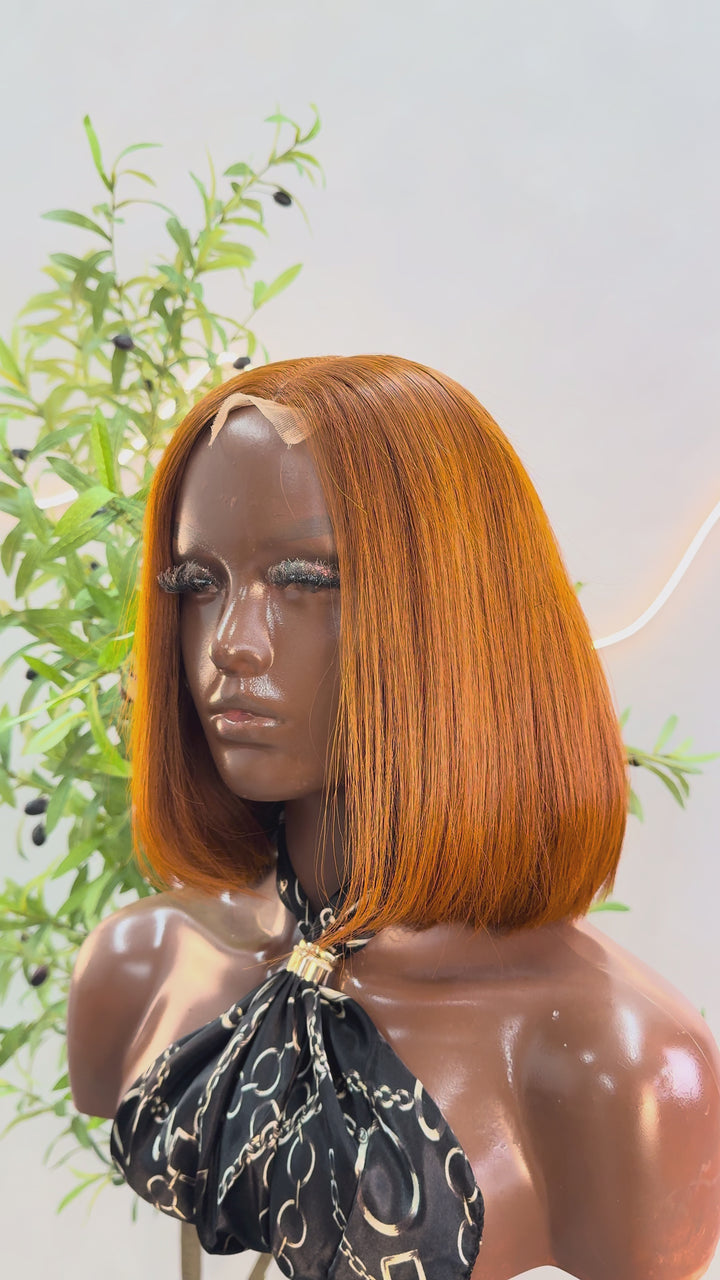 Luxury 2X6 Human Hair Bob Wig – 12" Straight Ginger
