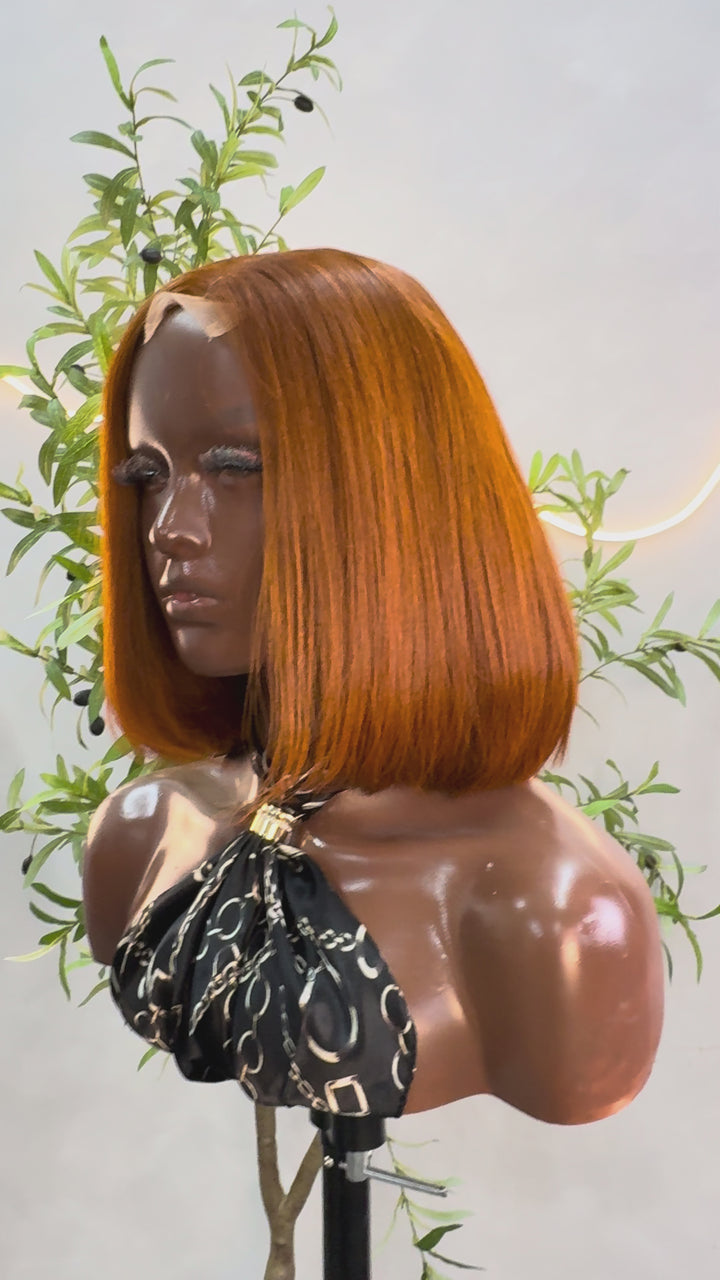 Luxury 2X6 Human Hair Bob Wig – 12" Straight Ginger