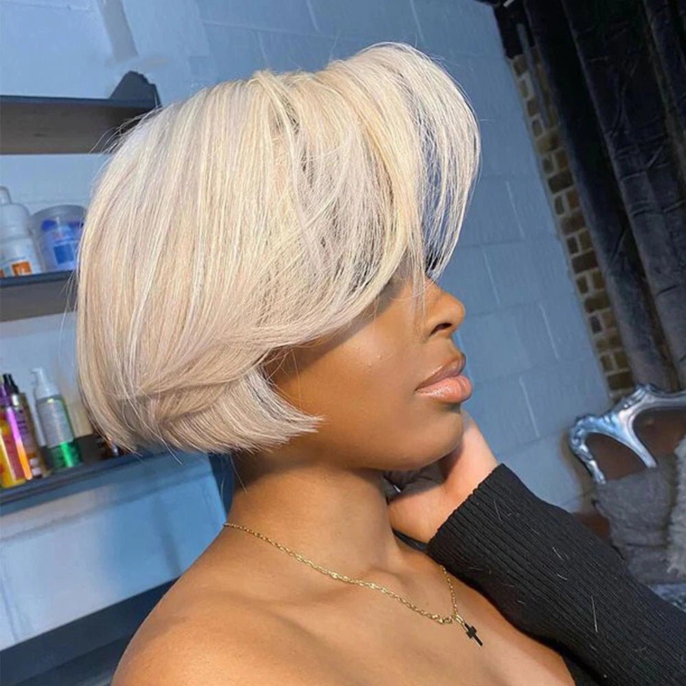 Pixie Cut Wig Brazilian 613 blonde Straight Side Part Wig 13x4 Short Bob HD Transparent Lace Front Human Hair Wig - Braids and Wigs