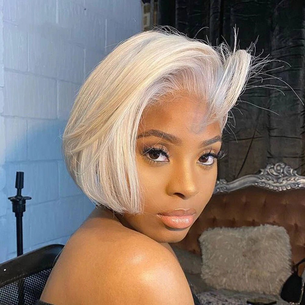 Pixie Cut Wig Brazilian 613 blonde Straight Side Part Wig 13x4 Short Bob HD Transparent Lace Front Human Hair Wig - Braids and Wigs