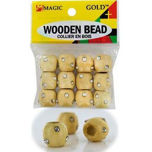 MAGIC GOLD STUDDED WOODEN BEADS -wigs