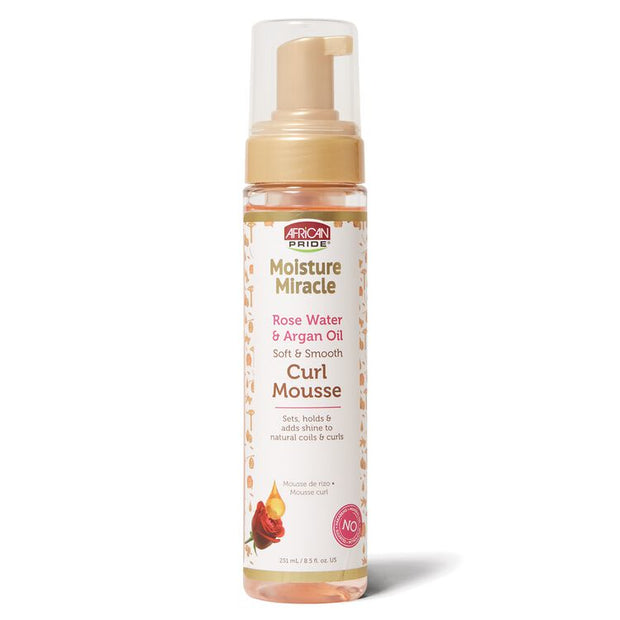 AFRICAN PRIDE MOISTURE MIRACLE ROSE WATER & ARGAN OIL SOFT & SMOOTH CURL MOUSSE 8.5oz -wigs