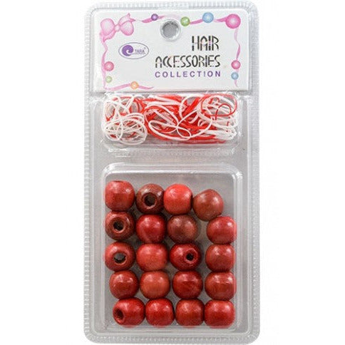 Red wood/Elastics Hair Beads