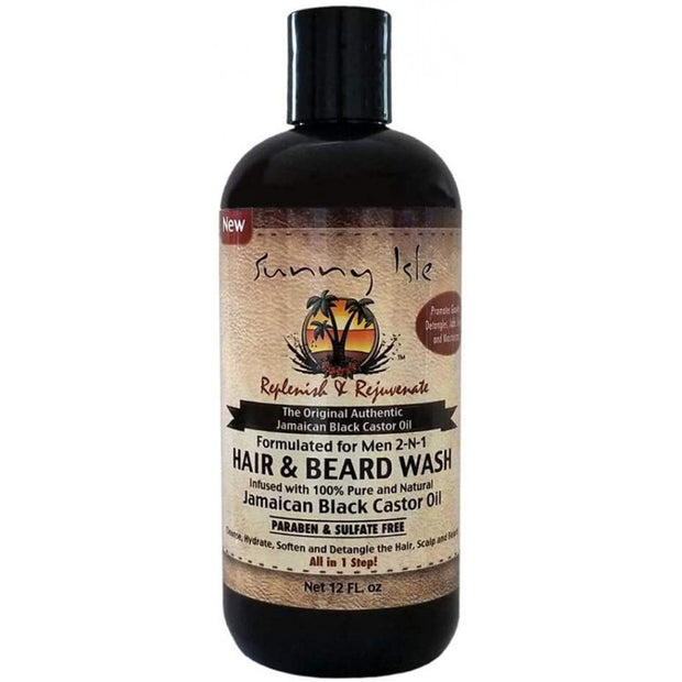 Sunny Isle Jamaican Black Castor Oil Formulated for Men 2-N-1 Hair and Beard Wash 12oz -wigs