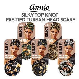 ANNIE Silky Top Knot Pre-Tied Turban Head Scarf