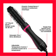 Revlon One-Step Root Booster Hot Air Dryer Round Hair Brush & Volumizer, Black/Pink, 1.5-in