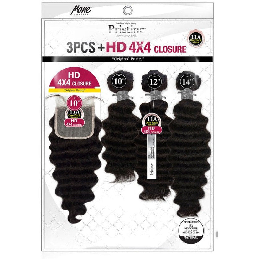 Mane Concept Pristine 11A NEW CRIMP Weave 3PCS with HD 4x4 Lace Closure (PEW4403)